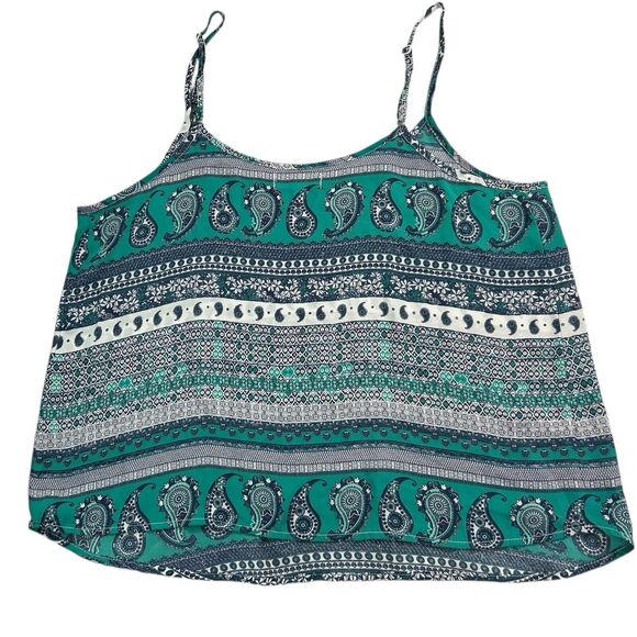 Cotton On Womens Singlet Top Sz L Speghetti Strap Crop Tank Blue Teal Paisley - Picture 2 of 6